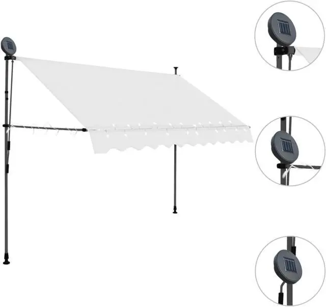 Alt view image 10 of 11 - vidaXL Retractable Awning Patio Awning with Hand Crank and LED 118.1" Cream