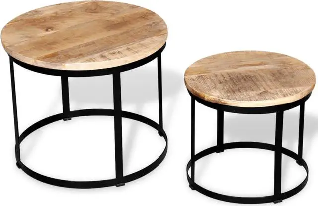 Alt view image 11 of 13 - vidaXL Coffee Table Set 2 Piece Round End Table Side Table Solid Wood Mango