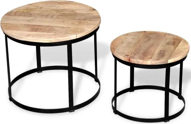 Alt view image 12 of 13 - vidaXL Coffee Table Set 2 Piece Round End Table Side Table Solid Wood Mango