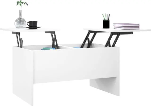 Alt view image 3 of 11 - vidaXL Coffee Table White Engineered wood Medium Height-Adjustable
