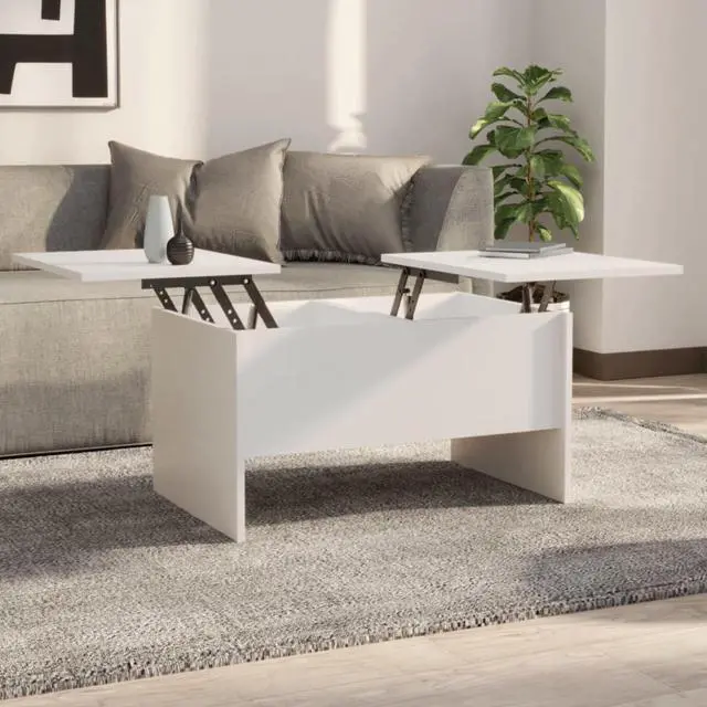 Alt view image 4 of 11 - vidaXL Coffee Table White Engineered wood Medium Height-Adjustable