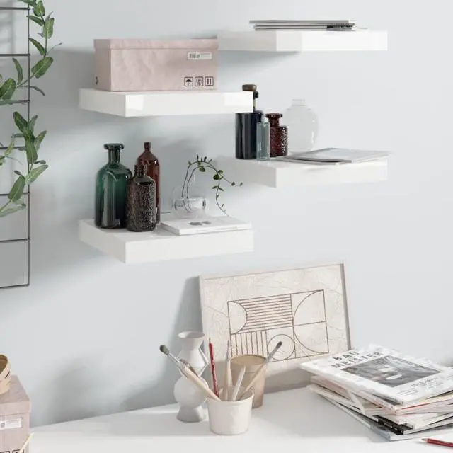Alt view image 11 of 15 - vidaXL Wall Shelves Floating Shelves Display Shelves 2 Pcs High Gloss White