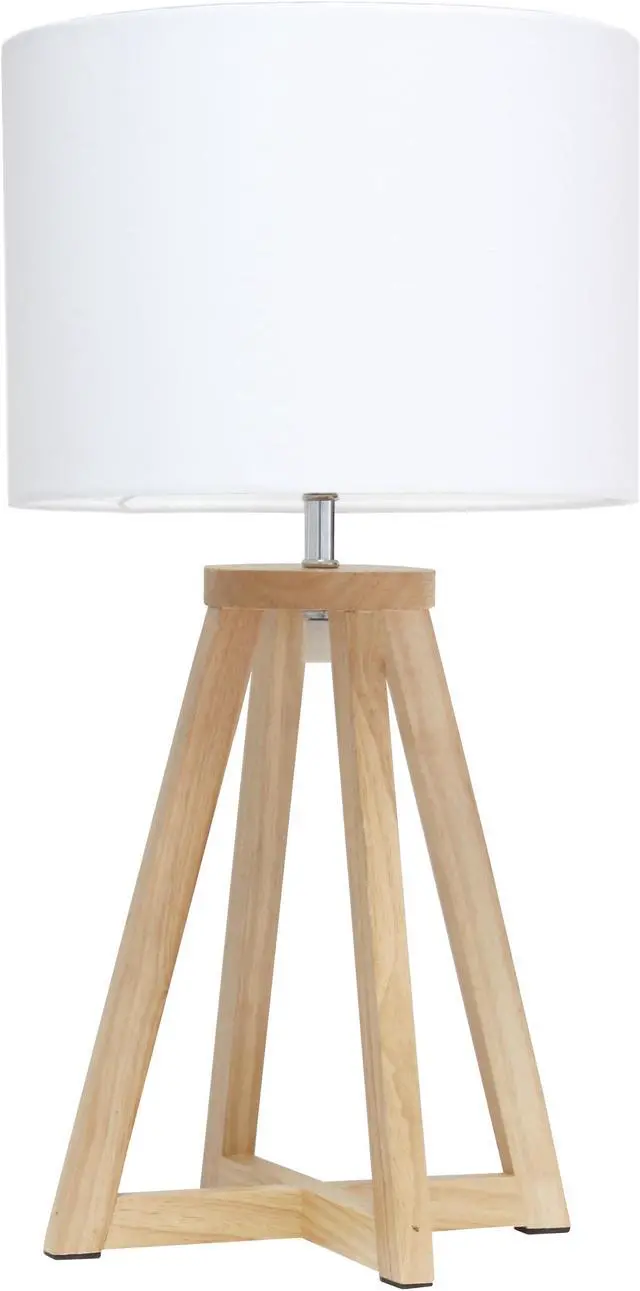 Alt view image 18 of 18 - Simple Designs Interlocked Triangular Natural Wood Table Lamp with White Fabric Shade