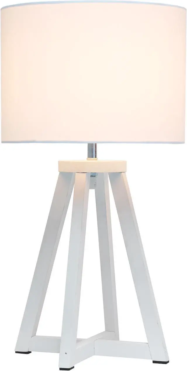 Alt view image 17 of 18 - Simple Designs Interlocked Triangular White Wood Table Lamp with White Fabric Shade