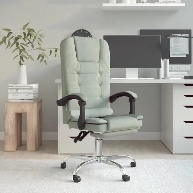 Alt view image 2 of 10 - vidaXL Massage Reclining Office Chair Light Gray Velvet