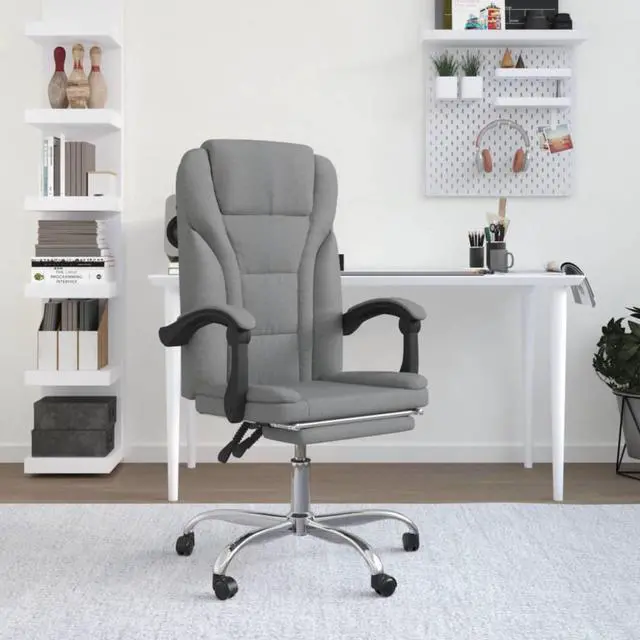 Alt view image 2 of 10 - vidaXL Reclining Office Chair Light Gray Fabric