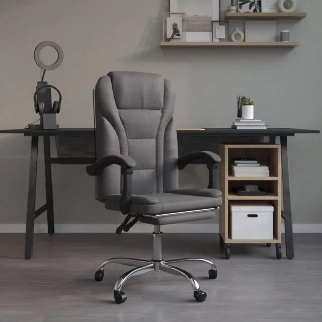Alt view image 2 of 10 - vidaXL Reclining Office Chair Gray Faux Leather