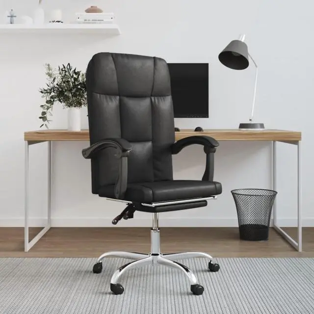Alt view image 2 of 10 - vidaXL Reclining Office Chair Black Faux Leather