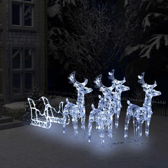 Alt view image 2 of 15 - vidaXL Reindeers & Sleigh Christmas Decoration 110.2"x11"x21.7" Acrylic