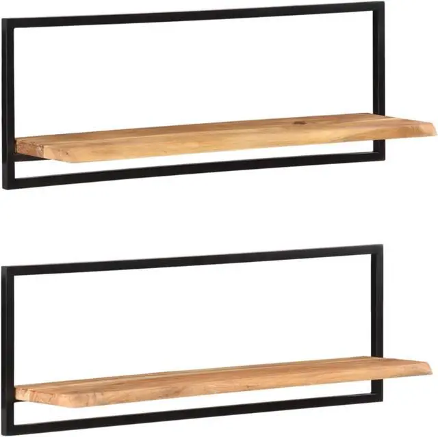 Alt view image 2 of 8 - vidaXL Wall Shelves 2 pcs 39.4"x9.4"x13.8" Solid Wood Acacia and Steel