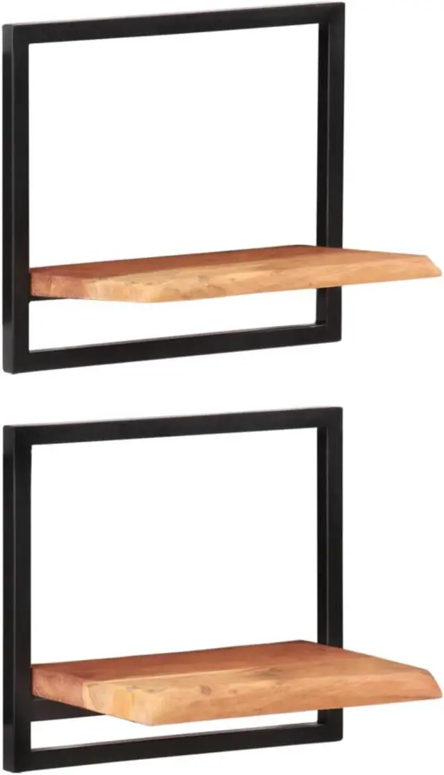 Alt view image 2 of 9 - vidaXL Wall Shelves 2 pcs 15.7"x9.4"x13.8" Solid Wood Acacia and Steel