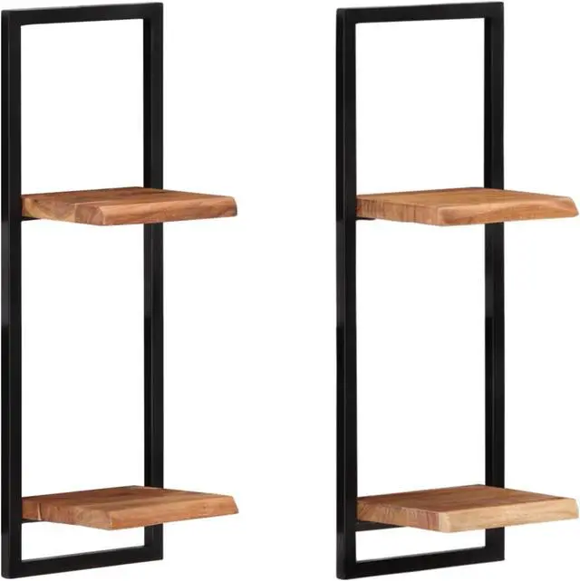 Main image of vidaXL Wall Shelves 2 pcs 9.8"x9.8"x29.5" Solid Wood Acacia and Steel
