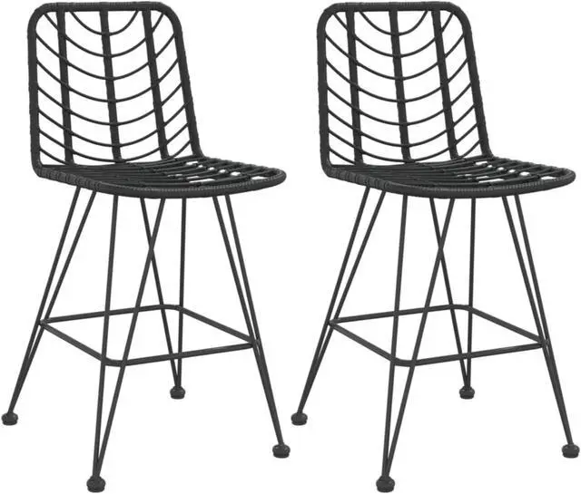 Main image of vidaXL Bar Stools 2 pcs Black 17.7"x22"x40.7" PE Rattan and Steel