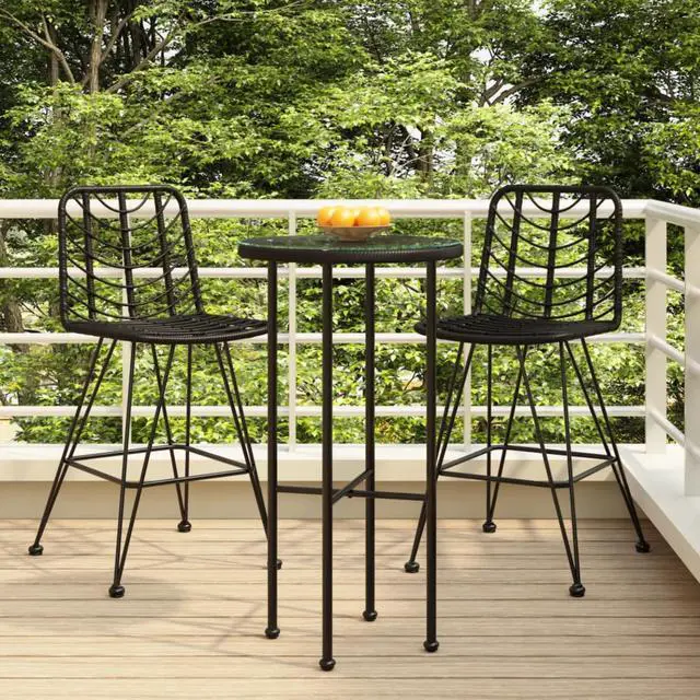 Alt view image 2 of 9 - vidaXL Bar Stools 2 pcs Black 17.7"x22"x40.7" PE Rattan and Steel