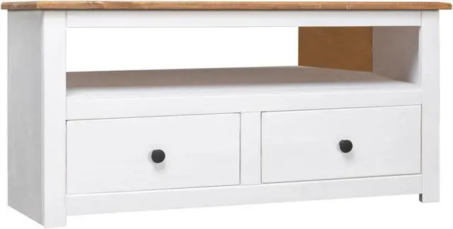 Alt view image 2 of 8 - vidaXL Corner TV Cabinet White 36.6"x19.3"x19.3" Solid Pine Panama Range
