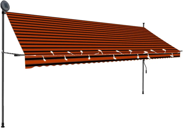Main image of vidaXL Manual Retractable Awning with LED 157.5" Orange and Brown
