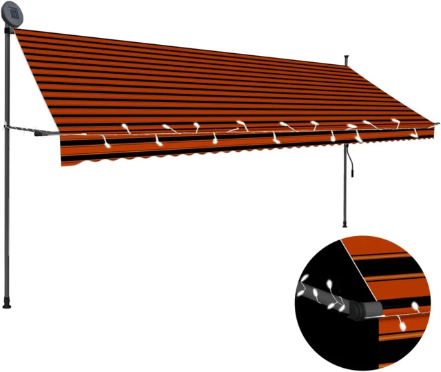 Alt view image 2 of 9 - vidaXL Manual Retractable Awning with LED 157.5" Orange and Brown
