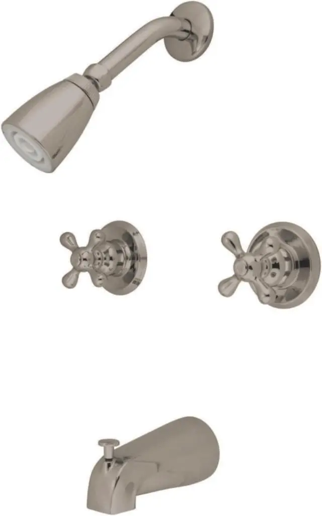 Alt view image 3 of 3 - TWIN HANDLE T/S FAUCET W/DECOR CROSS HANDLE-Satin Nickel Finish