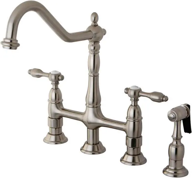 Alt view image 4 of 7 - Kingston Brass KS1278TALBS Tudor 8" Center Kitchen Faucet With Brass Sprayer