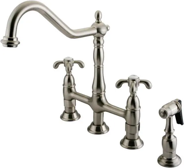 Alt view image 5 of 6 - Kingston Brass KS1278TXBS Double Handle 8" Centerset Kitchen Faucet with Brass S