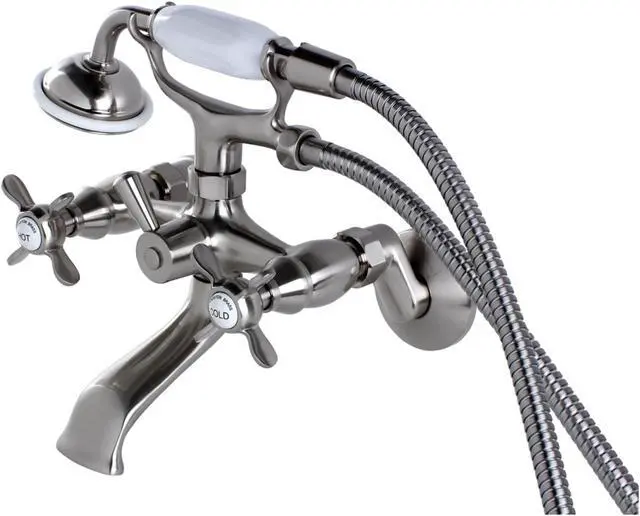 Alt view image 3 of 7 - kingston brass ks285sn essex 31/2" to 81/2" adjustable centers wall mount clawfoot tub filler with hand shower, 7" spout reach, satin nickel