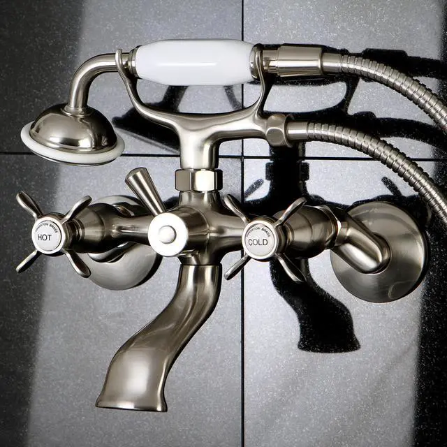 Alt view image 4 of 7 - kingston brass ks285sn essex 31/2" to 81/2" adjustable centers wall mount clawfoot tub filler with hand shower, 7" spout reach, satin nickel
