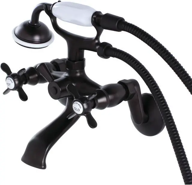 Alt view image 6 of 10 - Kingston Brass KS286ORB Essex 3" - 9" Adjustable Centers Wall Mount Clawfoot Tub Filler with Hand Shower, Oil Rubbed Bronze