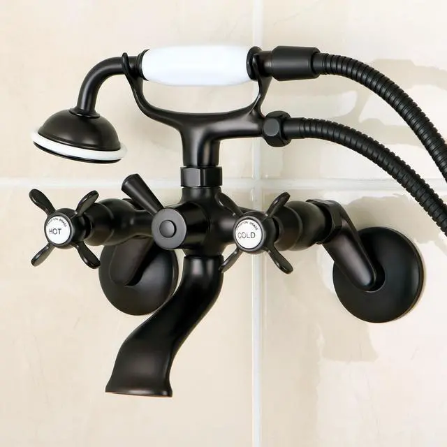 Alt view image 7 of 10 - Kingston Brass KS286ORB Essex 3" - 9" Adjustable Centers Wall Mount Clawfoot Tub Filler with Hand Shower, Oil Rubbed Bronze