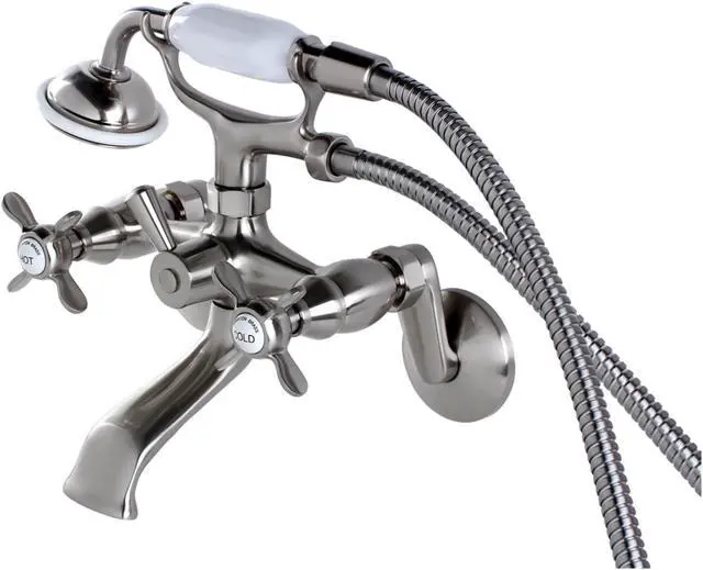 Alt view image 6 of 10 - Kingston Brass KS286SN Essex 3" - 9" Adjustable Centers Wall Mount Clawfoot Tub Filler with Hand Shower, Satin Nickel