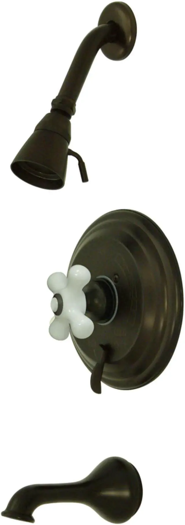 Alt view image 6 of 6 - RESTORATION TUB/SHOWER FAUCET W/PORCELAIN CROSS HANDLE-Oil Rubbed Bronze Finish