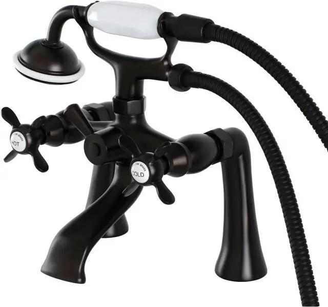Alt view image 4 of 6 - Kingston Brass KS288ORB Essex 7" Centers Deck Mount Clawfoot Tub Filler with Hand Shower, Oil Rubbed Bronze