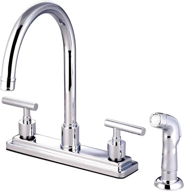 Alt view image 5 of 5 - Kingston Brass KS8791CML Manhattan Double Handle 8" Kitchen Faucet with Non-Meta