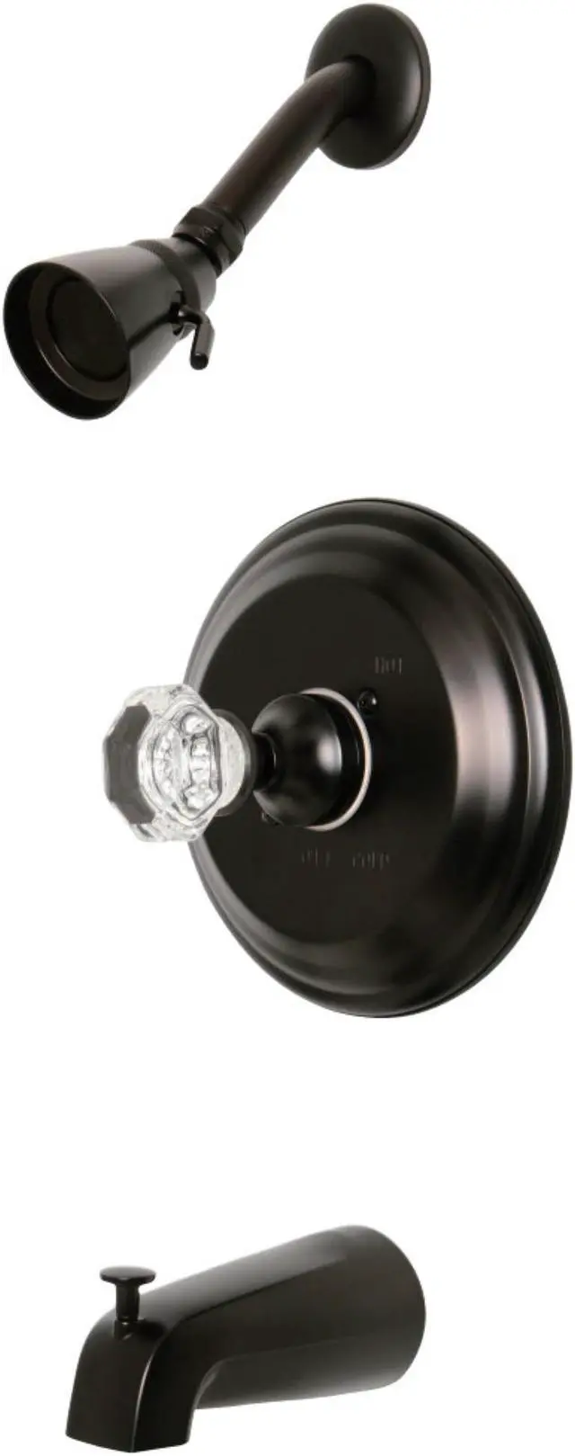 Alt view image 3 of 5 - Kingston Brass KB2635WCL Celebrity Tub & Shower Faucet with Single Crystal Octagonal Knob Handle, Oil Rubbed Bronze
