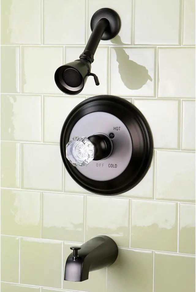 Alt view image 4 of 5 - Kingston Brass KB2635WCL Celebrity Tub & Shower Faucet with Single Crystal Octagonal Knob Handle, Oil Rubbed Bronze