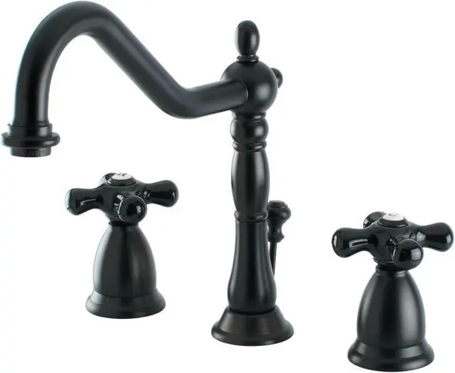 Alt view image 6 of 8 - Kingston Brass KS1995PKX Heritage Onyx Widespread Lavatory Faucet With Black Por