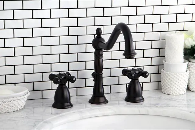 Alt view image 7 of 8 - Kingston Brass KS1995PKX Heritage Onyx Widespread Lavatory Faucet With Black Por