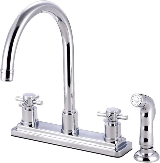 Alt view image 4 of 4 - Kingston Brass KS8791DX 8 Inch Center Kitchen Faucet With Side Sprayer - Polished Chrome