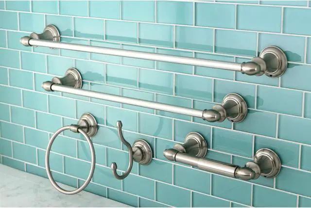 Alt view image 5 of 8 - Kingston Brass BAHK161212478SN Provence Collection 5-piece Towel Bar Bath Hardware Set, Satin Nickel