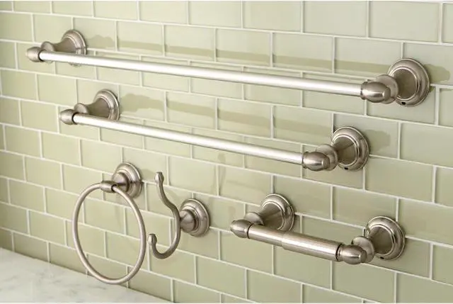 Alt view image 7 of 8 - Kingston Brass BAHK161212478SN Provence Collection 5-piece Towel Bar Bath Hardware Set, Satin Nickel