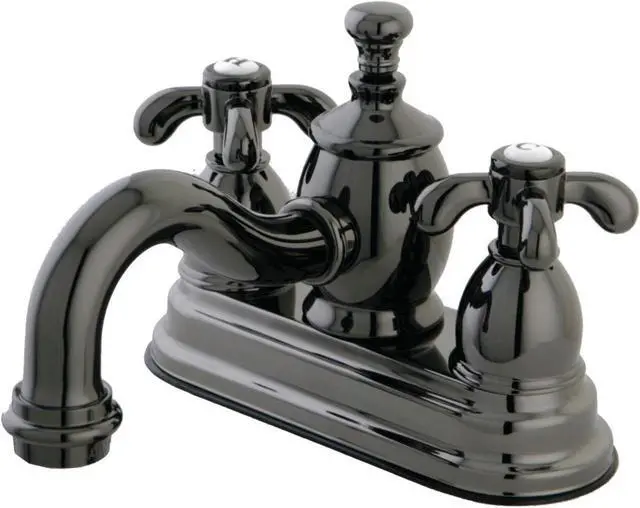 Alt view image 12 of 16 - Kingston Brass NS7100TX Water Onyx 4 inch centerset lavatory faucet with cross handles and brass pop up drain, Black Nickel