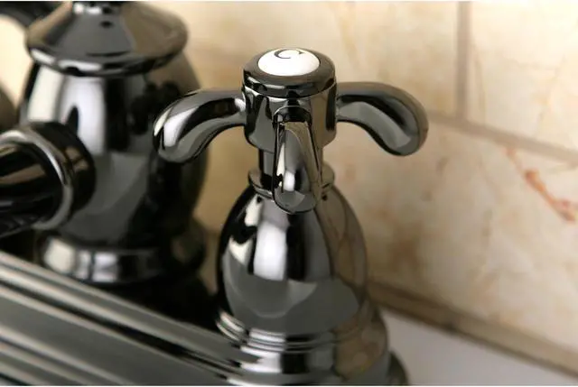 Alt view image 14 of 16 - Kingston Brass NS7100TX Water Onyx 4 inch centerset lavatory faucet with cross handles and brass pop up drain, Black Nickel