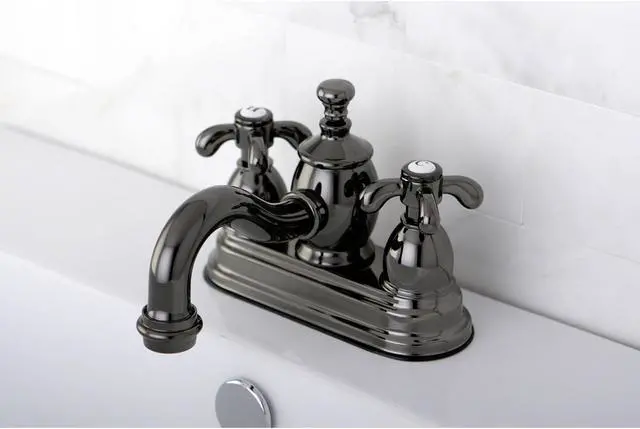 Alt view image 16 of 16 - Kingston Brass NS7100TX Water Onyx 4 inch centerset lavatory faucet with cross handles and brass pop up drain, Black Nickel