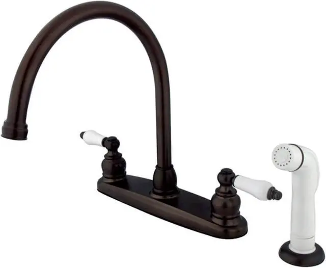 Alt view image 5 of 5 - Double Handle Goose Neck Kitchen Faucet with White Sprayer
