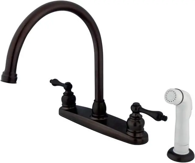 Alt view image 4 of 4 - Kingston Brass KB725AL Double Handle Goose Neck Kitchen Faucet with White Sprayer