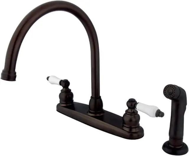 Alt view image 4 of 4 - Kingston Brass KB725SP Double Handle Goose Neck Kitchen Faucet with Sprayer