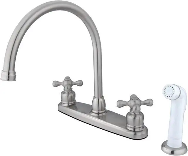 Alt view image 4 of 4 - Kingston Brass KB728AX Double Handle Goose Neck Kitchen Faucet with White Sprayer