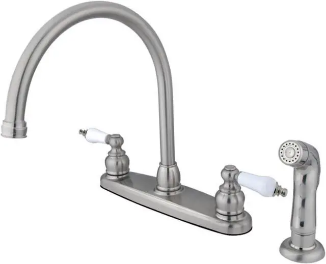 Alt view image 4 of 4 - Double Handle Goose Neck Kitchen Faucet with Sprayer