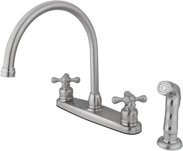 Alt view image 4 of 4 - Kingston Brass KB728AXSP Double Handle Goose Neck Kitchen Faucet with Sprayer