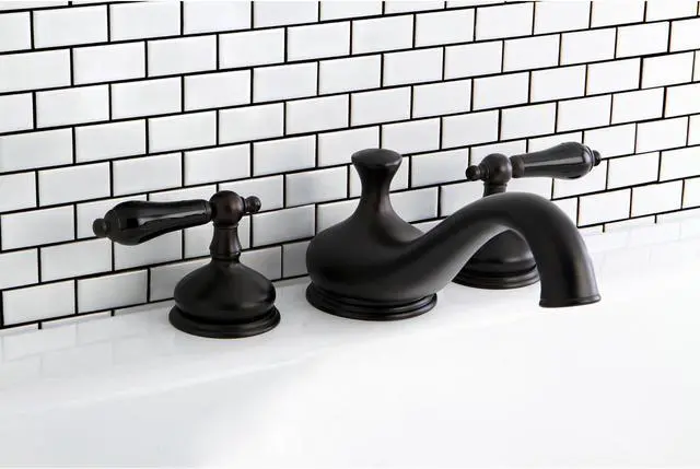 Alt view image 6 of 6 - Kingston Brass KS3335PKL Heritage Onyx Roman Tub Filler With Black Porcelain Lev