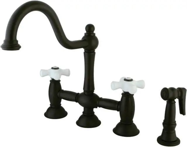 Alt view image 4 of 5 - Kingston Brass KS3795PXBS 8 in. Deck Mount Kitchen Faucet with Brass Sprayer